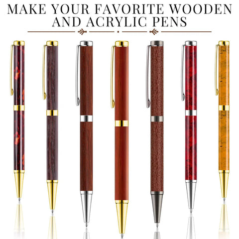 Slimline Pen Kit Set 30 Wood Turning Twist Pen Kits with refills in assorted designs shown upright