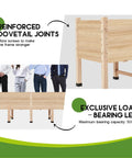 Diagram showing reinforced dovetail joints and load-bearing legs of 7x2 Ft Raised Garden Bed With 16 Inch Depth And Legs, Drainage Holes.