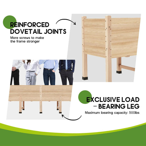 Diagram showing reinforced dovetail joints and load-bearing legs of 7x2 Ft Raised Garden Bed With 16 Inch Depth And Legs, Drainage Holes.