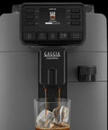 Automatic Espresso And Over Ice Coffee Maker With Professional Auto Milk Frother For Bold Iced Refreshers And Daily Grind Dominance In Sleek Moonlight Grey brewing coffee over ice with a touchscreen.