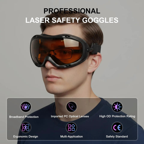 Person wearing Laser Safety Goggles OD5Plus Eye Protection For 190 To 540 Nm And 800 To 1700 Nm, demonstrating ergonomic design.