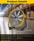 Beast 24 Inch High Velocity Industrial Drum Floor Fan with 3 Speeds, Quiet Operation, 9500 CFM, 8 Blades in warehouse setting