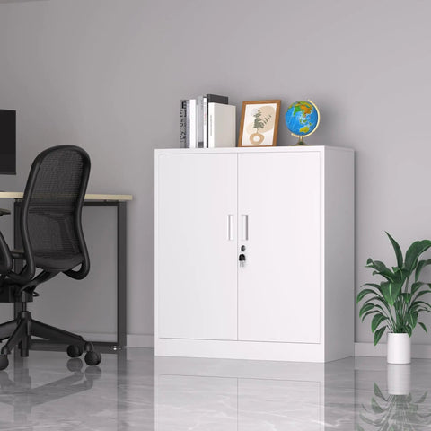 Locking Metal Storage Cabinet With Adjustable Shelves For Home Office And Garage Black Compact Lockable Cabinet With Doors And Door Catch For Secure Storage Heavy Duty Build No Fuss, shown in a modern office setting.