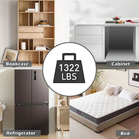 Heavy Duty Furniture Movers Dolly With Wheels supports moving a bookcase, refrigerator, cabinet, and bed up to 1322 lbs.