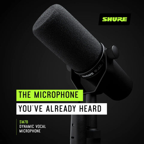 SM7B Dynamic Studio Microphone For Podcasters Streamers And Vocal Pros With Wide Frequency Range Smooth Warm Tone Cardioid Pickup XLR Connection Detachable Windscreen Black on stand