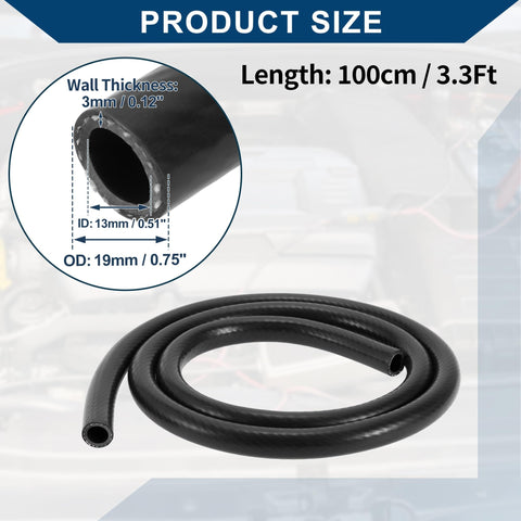 High Temp Silicone Vacuum Hose For Cars And Trucks Heavy Duty Vacuum Line 0.5 Inch ID 3mm Wall Thickness 3.3 Ft Length Black 130 PSI Max Durable Automotive Silicone Tubing
