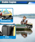 Fisherman in boat with Beefed-Up 9HP 4-Stroke Outboard Motor Gas Powered Boat Engine With Air Cooling OHV 225cc for inflatable boats