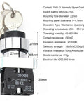 Two Position Maintained Key Switch 1NO Latching Rotary Panel Mount 10A 440V Beefy Built To Last 22mm Key Switch With Nonflammable Plastic Housing For Industrial Equipment XB2 10Y 21 Series with measurement details