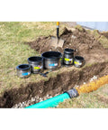 4 Inch Shielded Below Ground Sewer Pipe Coupling For Cast Iron Plastic Or Steel To Cast Iron Plastic Or Steel Plumbing Waste Connections With Elastomeric PVC Wrapped In 300 Series Stainless Steel For Heavy Duty Loads And No Fuss Pipe Alignment. Installed on underground sewer pipe trench
