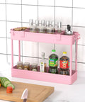 Four Tier Slim Storage Cart With Rolling Wheels For Narrow Gaps And Tight Spaces 38.7 Inch Tall Mobile Shelving Unit Pink