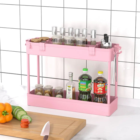 Four Tier Slim Storage Cart With Rolling Wheels For Narrow Gaps And Tight Spaces 38.7 Inch Tall Mobile Shelving Unit Pink