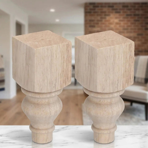 Two Round Wood Loveseat Legs Unfinished Sofa Feet With Carved Surface And Hardware For Kitchen Table Or Bench No Fuss