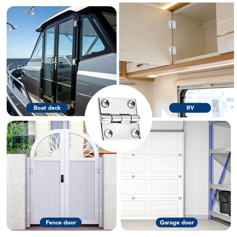 Heavy Duty Marine Grade 316 Stainless Steel Square Hinges Equal Sided For Boat Hatches Toolboxes Doors And Gates 1.5 Inch Square 2 Pack