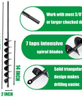 32 Inch Extended Length Garden Auger Drill Bit for Planting Bulbs and Bedding, No Squat Post Hole Digger with spiral blades.
