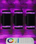 Up And Down Outdoor Wall Light 3 Pack With Remote Control, RGB-CCT Color Changing Exterior Fixture shown with purple lighting