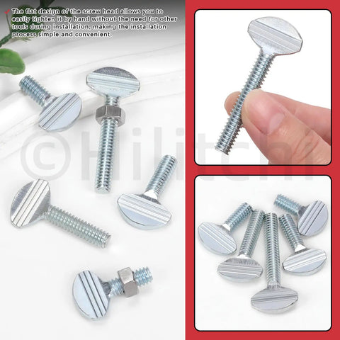 Tough As Nails Fifty Piece Full Thread Thumb Screws Five Sizes Quarter Twenty Carbon Steel Finger Tight Hardware Kit close-up of screws.
