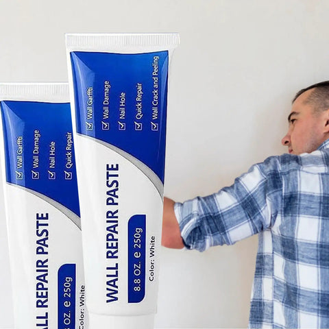 Man using DIY Drywall Patch Kit For Quick Wall Hole Fix With Spackle And Spatula, Easy Plaster Repair To Banished Dents, 1 Pack