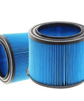 2 Pack VF3500 Replacement Filters For Wet Dry Vacuums, 3-Layer Fine Dust Filter, blue pleated cylinders, two filters shown