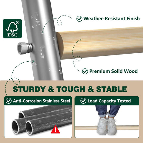 Natural Wood Chicken Perch Roosting Bars For Coop And Backyard Poultry, sturdy design with stainless steel and wood detail