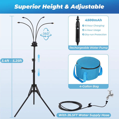 All In One Portable Misting Cooling System With Rechargeable USB Pump Or Faucet Connection 26 Ft Hose 4 Gallon 15L Water Bag