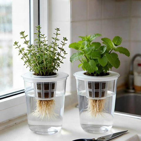 Clear Hydroponic Cups With Humidity Domes 12 Pack 5 In 1 Growing System Kit for indoor plant root observation near window