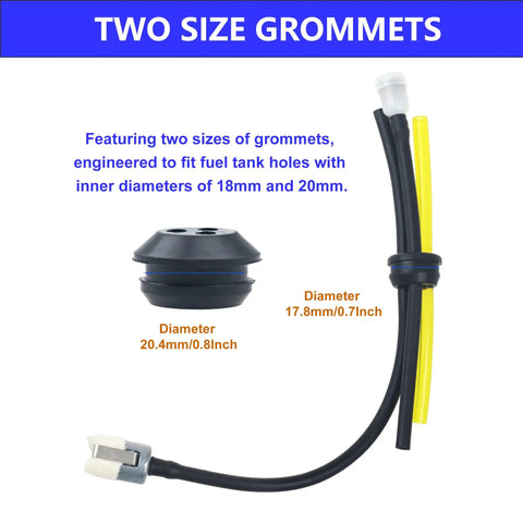 Two size grommets from 2 Pack Repower Fuel Line Kit For Trimmers And Brushcutters With Plug And Play Tank Grommets, Fuel Filter, And Vent