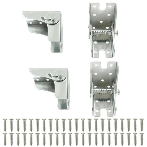 4 Pack Built Like A Tank Folding Table Leg Brackets With Dead Simple Self Locking Hinges Rust Resistant Zinc Iron Hardware supports up to 265 lbs with screws.