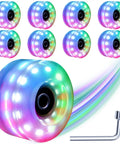 8 Pack Light Up Roller Skate Wheels With Preinstalled Bearings For Double Row Skating And Skateboards 32mm X 58mm 82A Polyurethane Wheels Includes Mounting Wrench