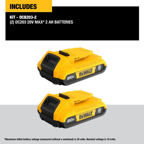 Compact 20V Max Lithium Ion Battery Twin Pack 2.0Ah features dual yellow batteries for extended runtime on tools.