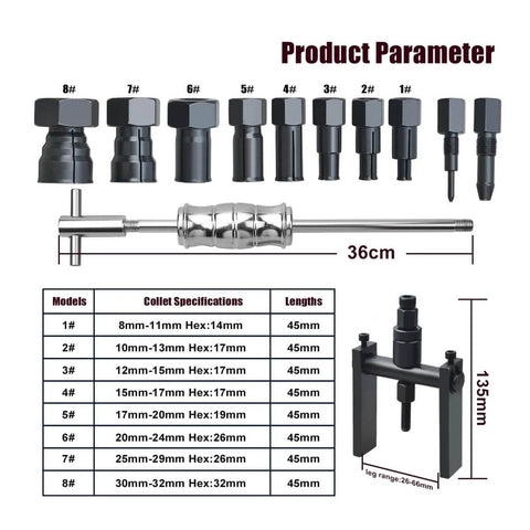 12-Piece Motorcycle Blind Bearing Puller Kit 8-25mm With Slide Hammer Pilot Insert Internal Bearing Removal Tool Set display