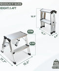 2 Step Aluminum Folding Ladder For Home And Kitchen, Grab And Go Lightweight Portable Step Stool With Wide Pedals, Compact Metal Ladder For RV And SUV, Garage Use, Supports Up To 330 Lbs. 1.4ft tall