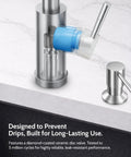 Close-up view of Pull Down Kitchen Faucet With Soap Dispenser Brushed Nickel Finish Leak Proof Ceramic Cartridge, highlighting the ceramic disc valve.