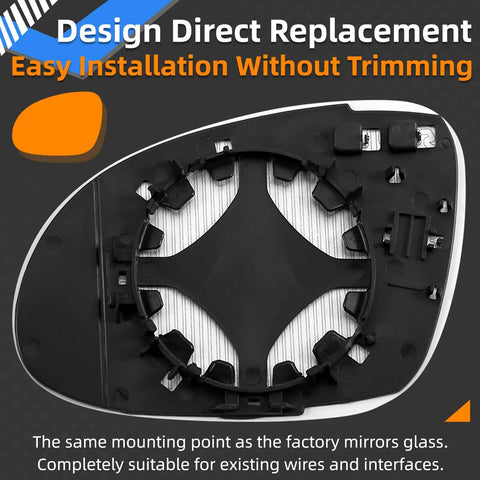 Back of Passenger Side Mirror Replacement Glass For VW Vehicles 2005 To 2010 Passat Jetta GTI showing mounting design