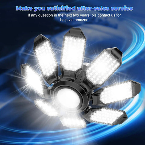 Crazy Bright 25000LM Garage Light With 8 Flexible Panels And Center Spotlight 6500K LED Bulb