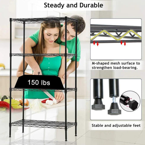 Badass Four Tier Wire Shelving Unit With No Sweat Assembly And Hella Sturdy Commercial Grade Steel Storage Rack For Garage Kitchen Home Office Or Pantry Organization In Classic Black