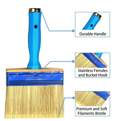 Three Pack Deck Stain Brush Set 4 Inch 5 Inch 6 Inch For Faster Coverage With Threaded Handles Works With Most Extension Poles