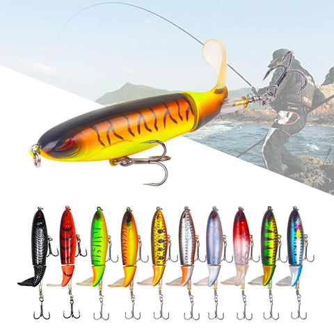 Whopper Bass Topwater Lure Kit: 10 Pcs Plopper Lures ✓