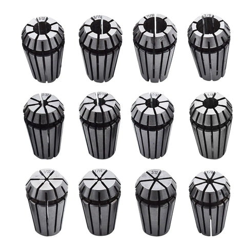 Heavy Duty ER16 Spring Collet Set 12 pieces 1/32 to 3/8 inch carbon steel for CNC and tool holders
