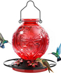 Outdoor Hummingbird Feeder 25 Oz With Perch And Five Flower Ports No Spill Nectar Feeder For Garden Decor Attracting Birds A Sweet Gift For Women Red