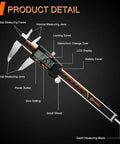 Digital Caliper 6 Inch With Large LCD Screen Auto Off Inch Millimeter Conversion Stainless Steel Vernier Caliper with labeled parts