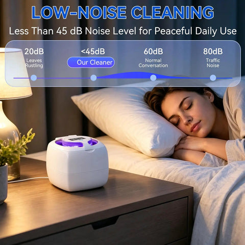 Ultrasonic Cleaner For Retainers And Dentures With 340ml Tank, 48kHz Sonic Cleaning, 4 Modes, UV Light, Portable Quiet