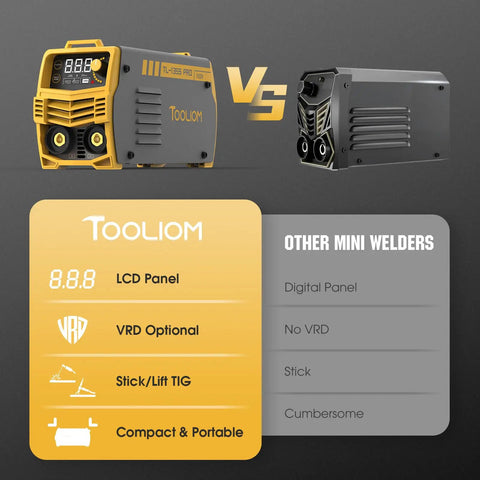 Comparison of Garage Ready Bang-For-Your-Buck 135A Stick And Lift TIG Arc Welder and other mini welders highlighting features.