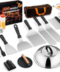 Amazon 18-piece griddle tool set with stainless steel spatulas, grill press, scraper, brush, case.