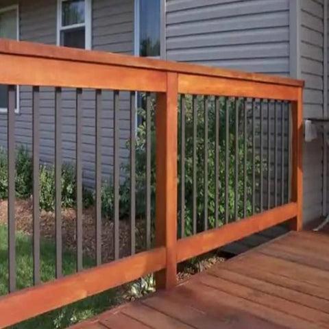 101 Pack Stainless Steel Deck Balusters 36-Inch Black Side Mount Railing With End Caps And Screws on wooden deck
