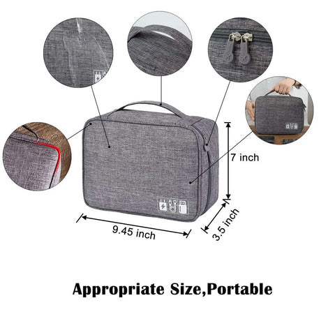 Hella Organized Travel Case For Small Electronics And Usb Charging Gear Including Phone Cables Mouse Sd Cards Power Bank Earphone Bag, grey fabric, portable size.
