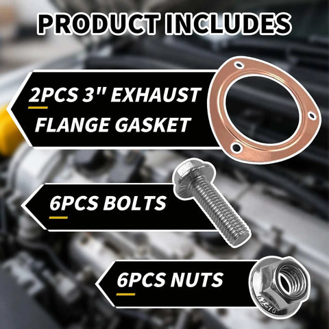 Heavy Duty 3 Inch Copper Exhaust Flange Collector Gasket Kit With 6 Pcs M10 304 Stainless Steel Bolts And Nuts for SBC BBC Chevy