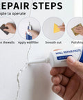 Drywall Repair Kit With Scraper For Quick Easy Hole And Crack Fix Water Resistant Patch Paste That Dries Fast And Paint Ready Long Lasting Wall Mending Solution For Home Improvement 1 Pack, showing usage instructions for wall crack repair.