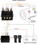 Diagram of Wireless Winch Remote Control Kit with 12V 250A solenoid relay, receiver, and two remotes for easy installation.