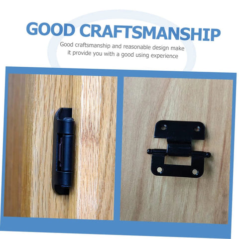 SEWACC black iron cabinet door hinge, self-closing inset type; two views (side on door, mounted plate).