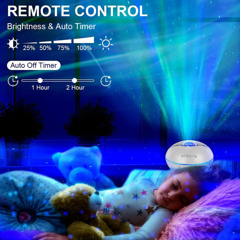 Galaxy Projector Night Light With Bluetooth Speaker And Remote Aurora Sky Lighting for Kids Room with sleeping girl